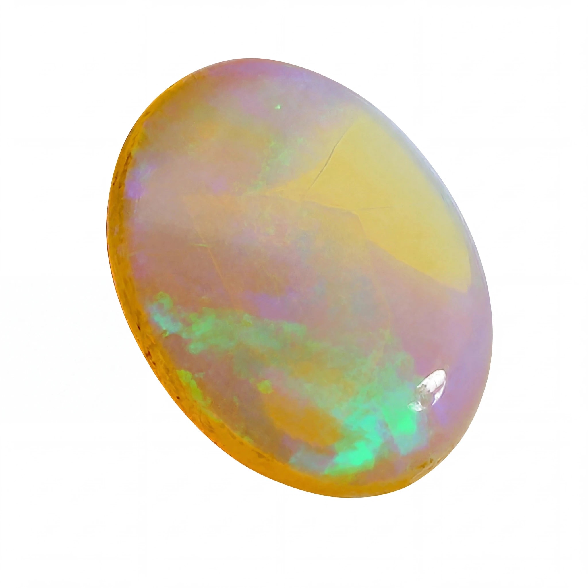 Multicoloured opal stone on a white background