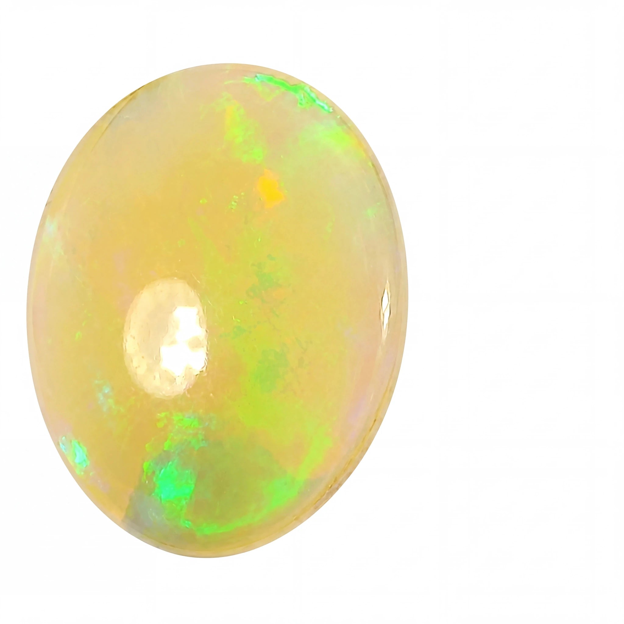 Opal stone with green and yellow fluorescence on a white background