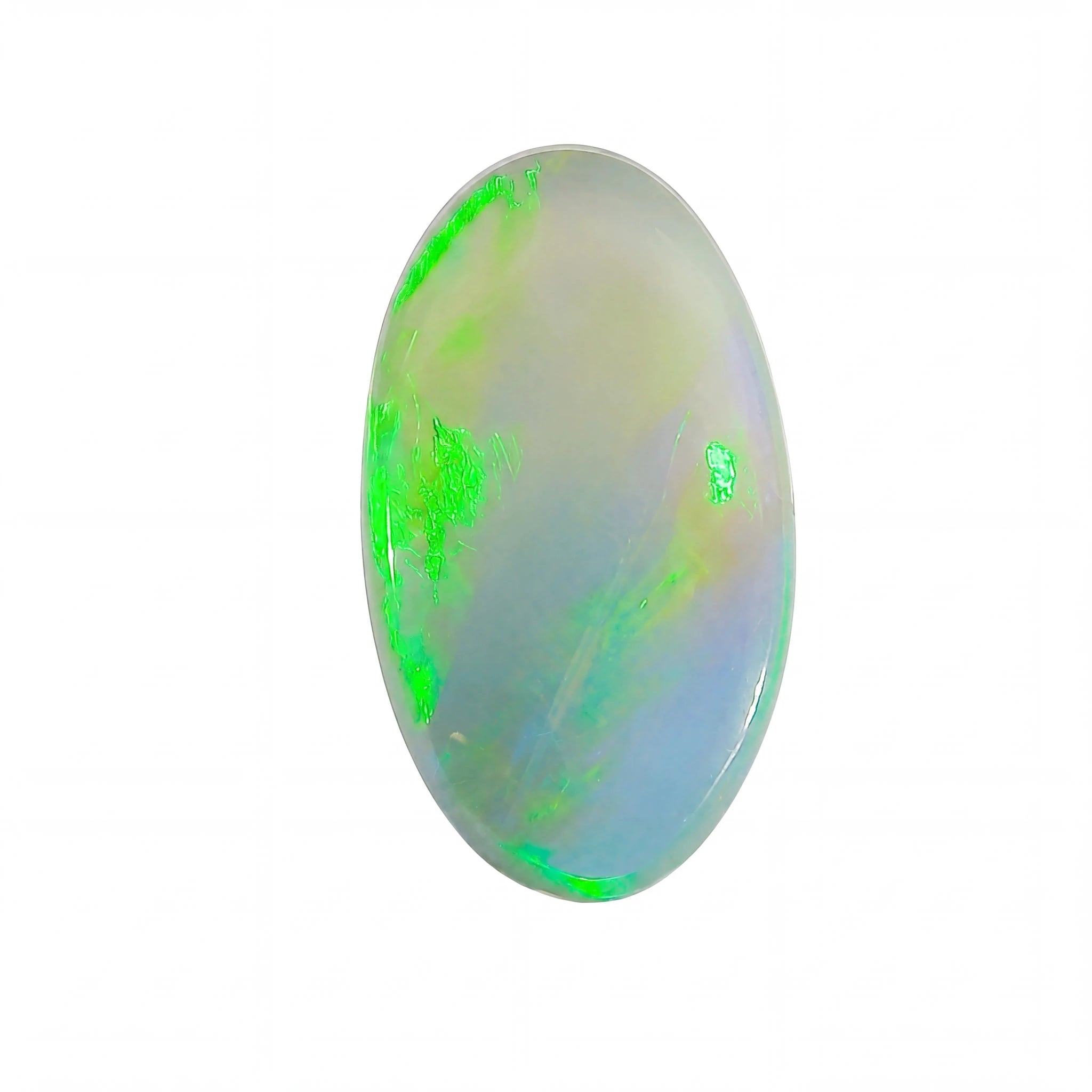 Opal stone with green fluorescence on a white background
