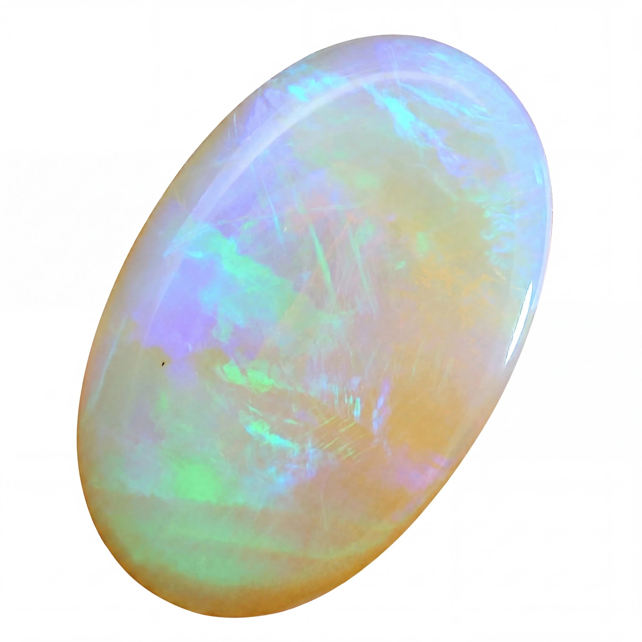 Multicoloured opal stone on a white background
