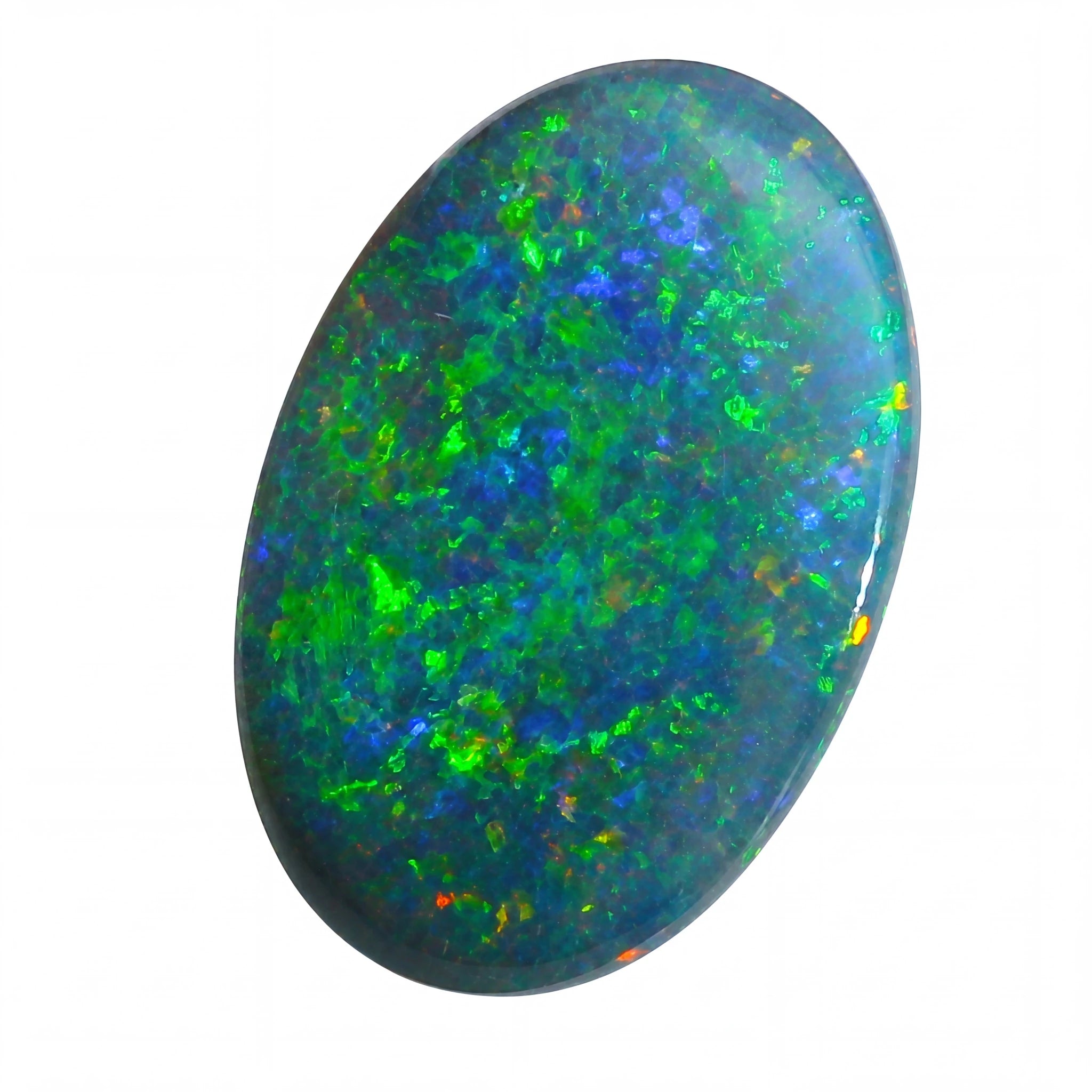 Multicoloured opal stone on a white background