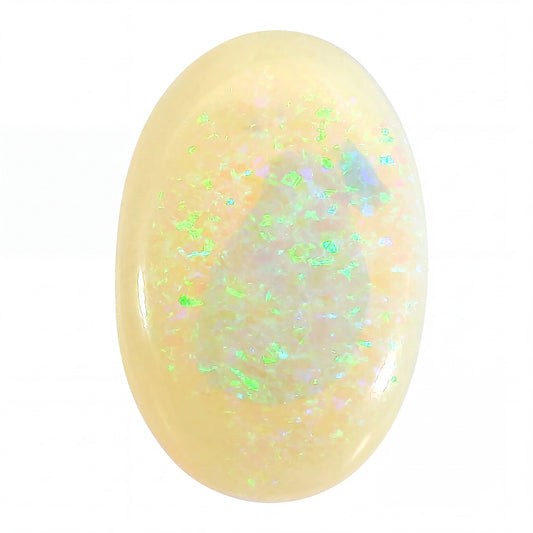 Opal stone with colourful interior on a white background
