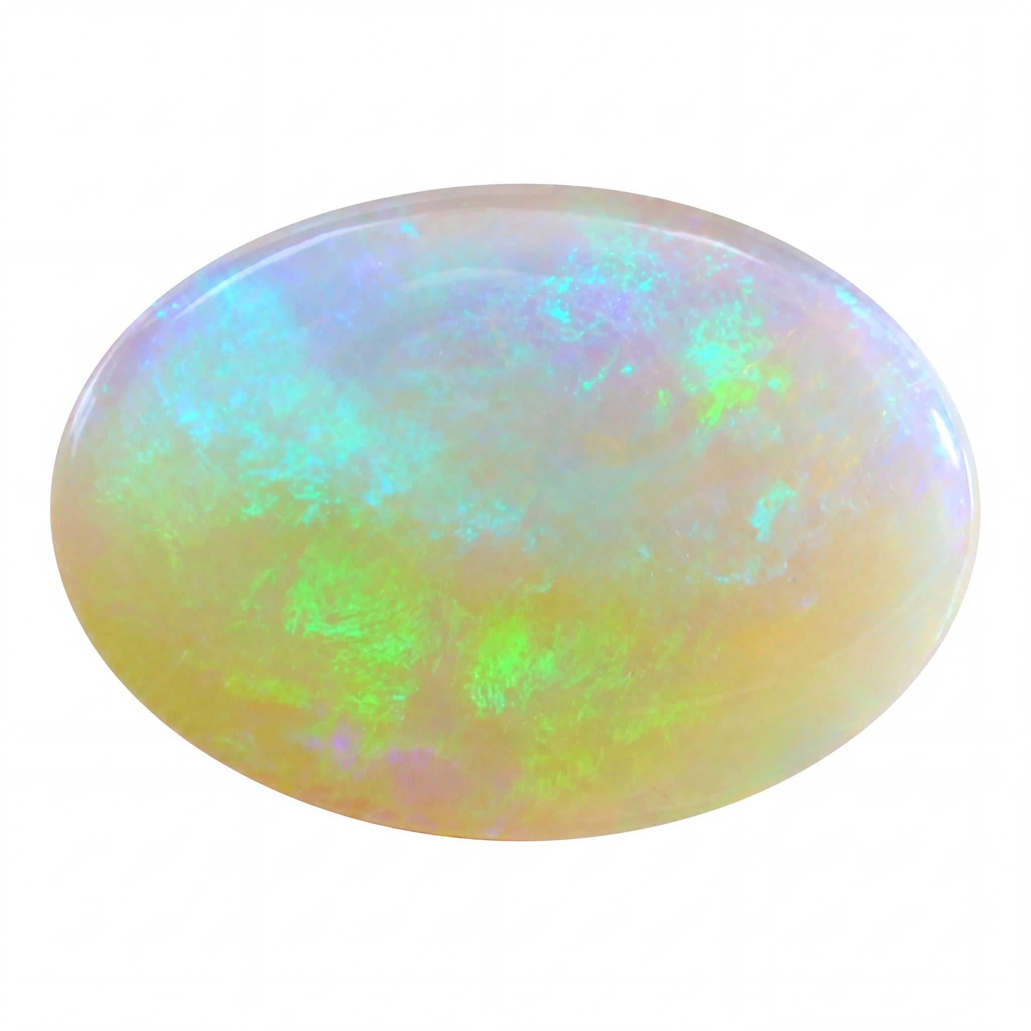 Multicoloured opal stone on a white background
