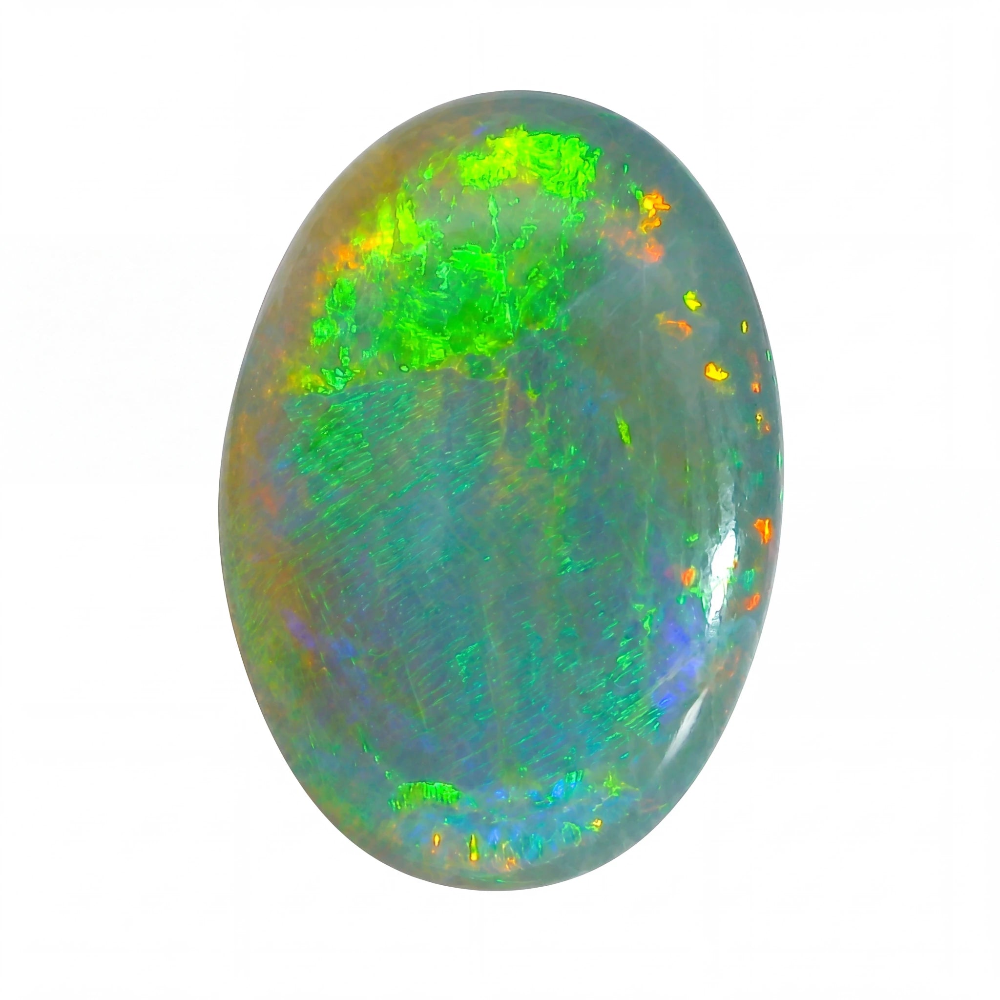 Multicoloured opal stone on a white background