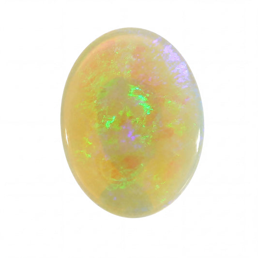 Opal stone with colourful fluorescence on a white background