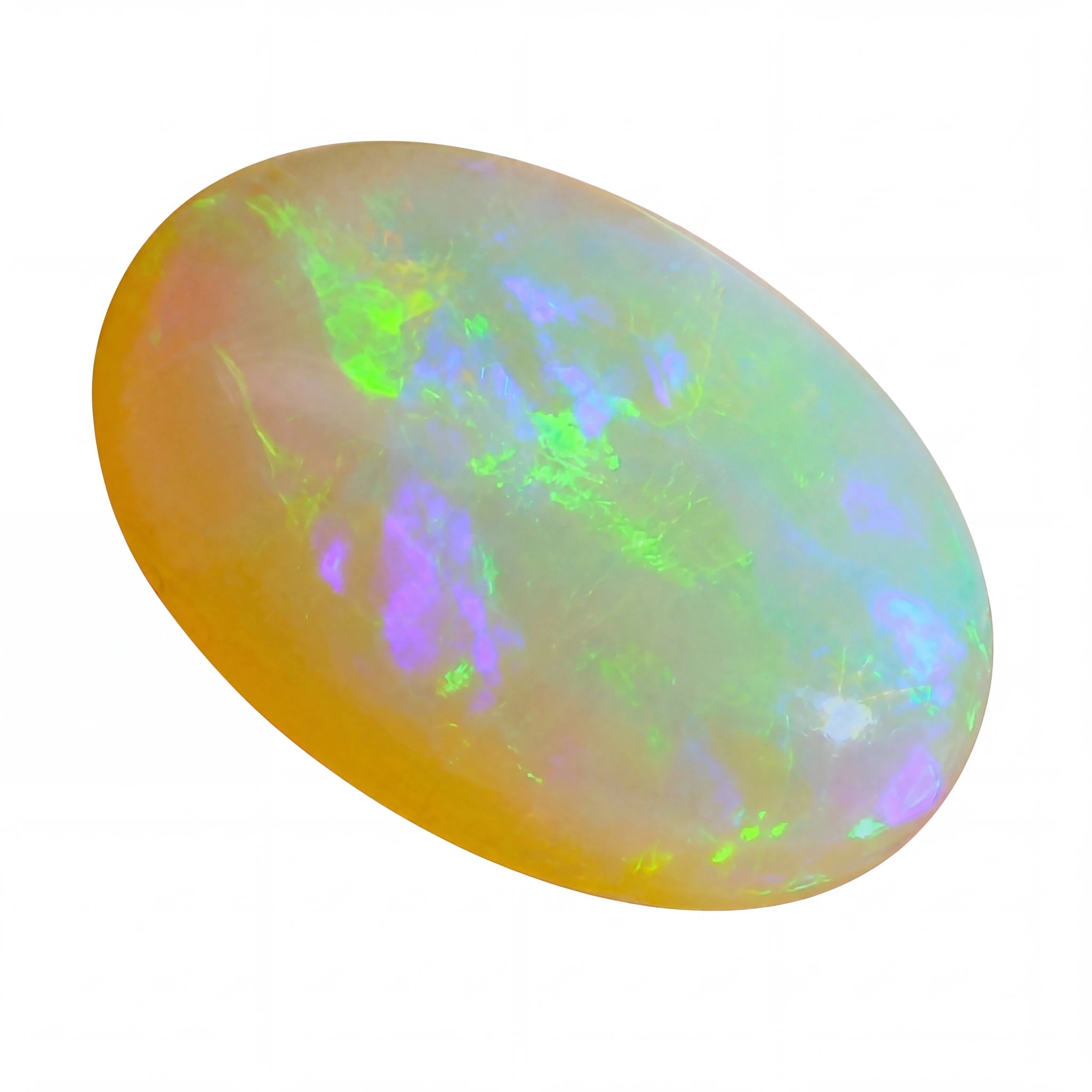 Multicoloured opal stone on a white background