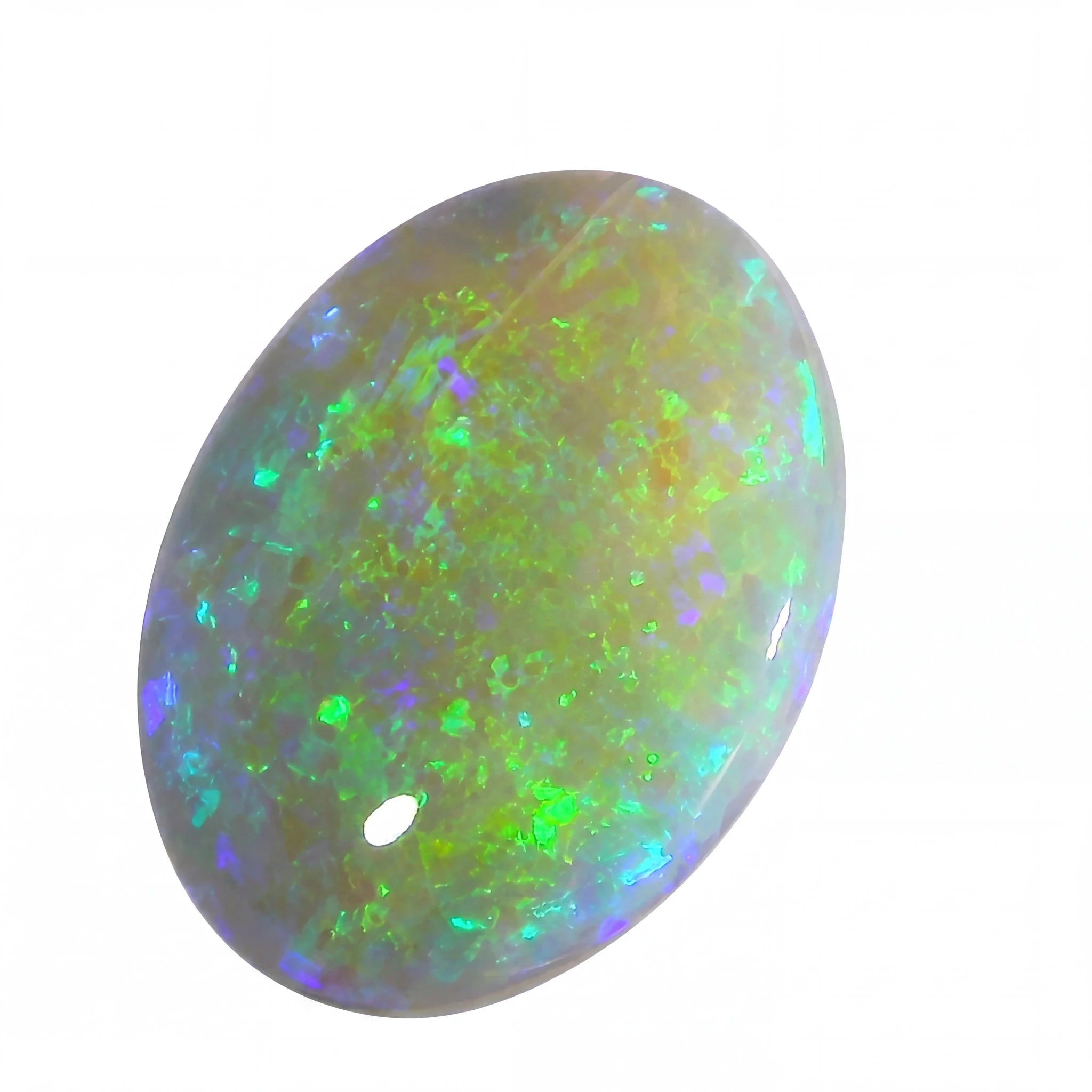 Multicoloured opal stone on a white background