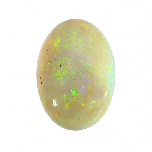 Opal stone with colourful flake patterns on a white background