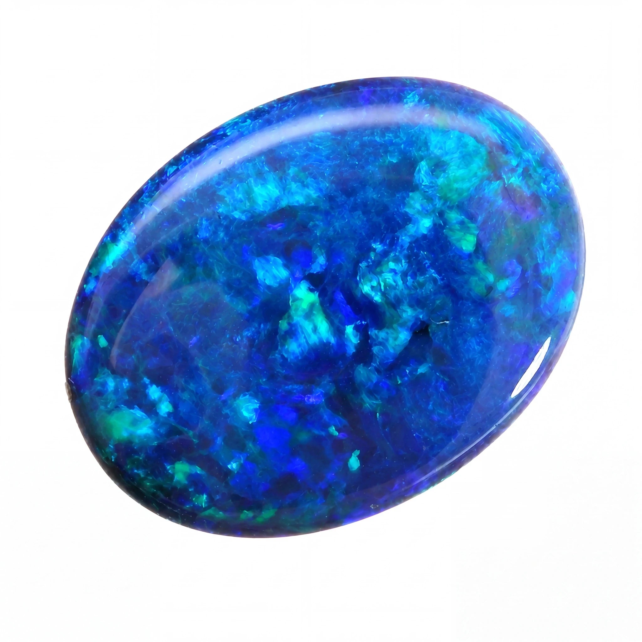 Blue opal stone on a white background
