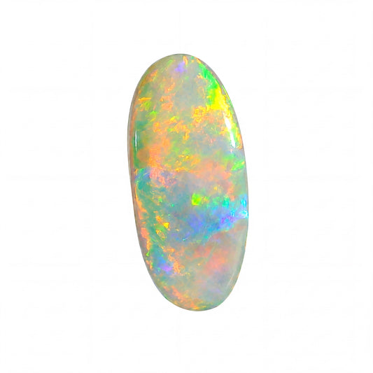 Multicoloured opal stone on a white background