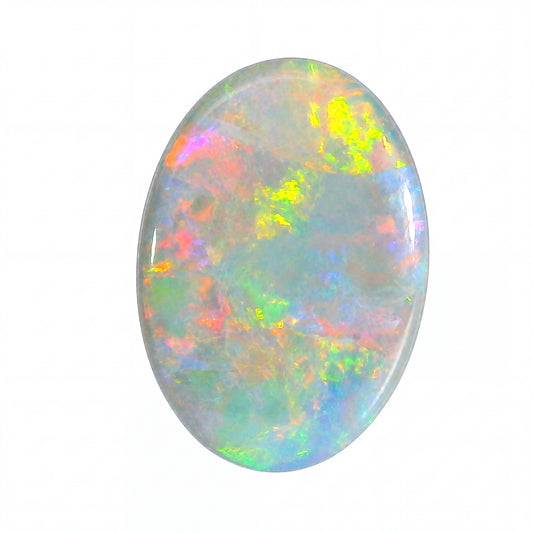 Multicoloured opal stone on a white background