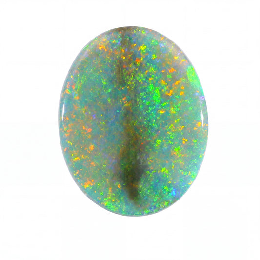 Multicoloured opal stone on a white background