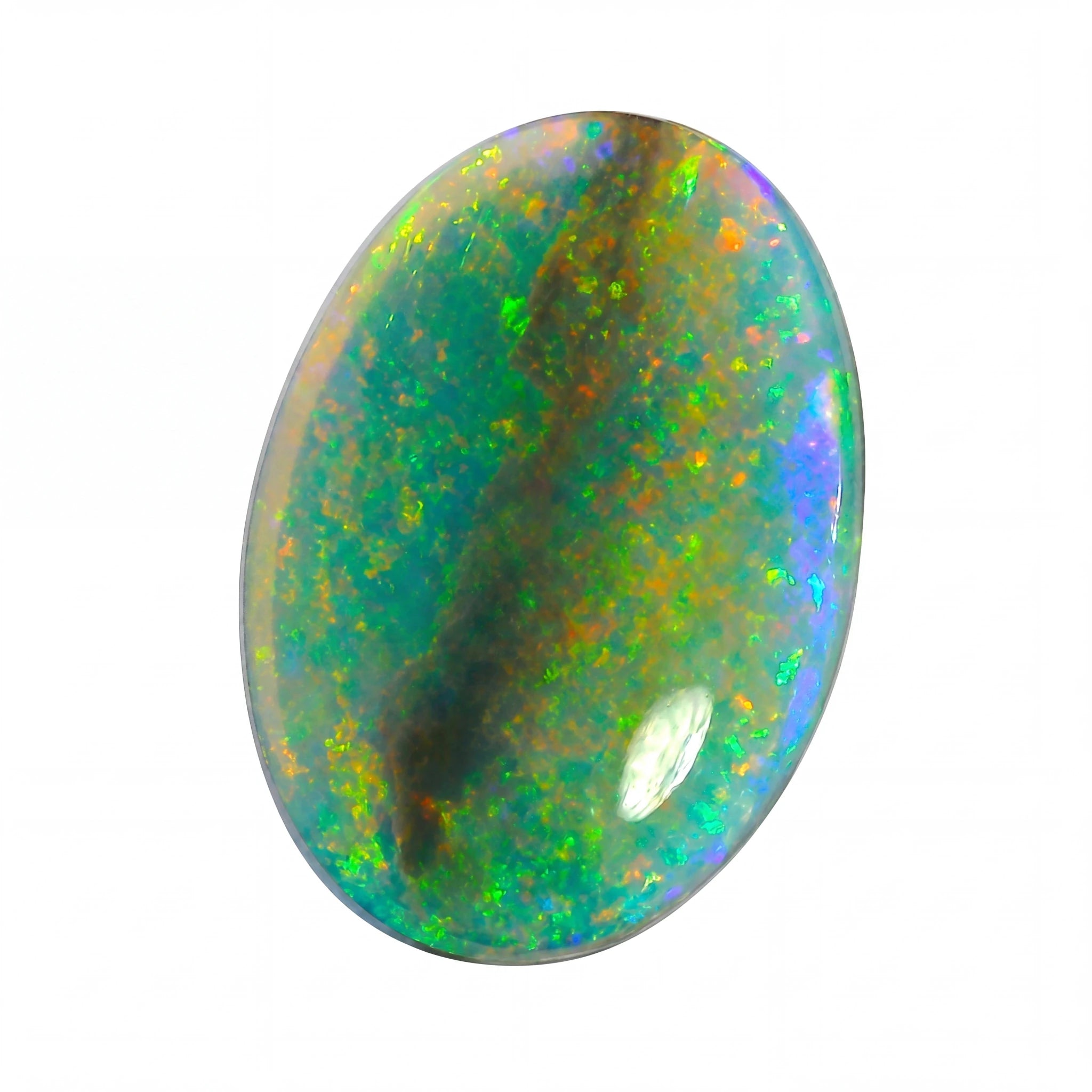 Multicoloured opal stone on a white background