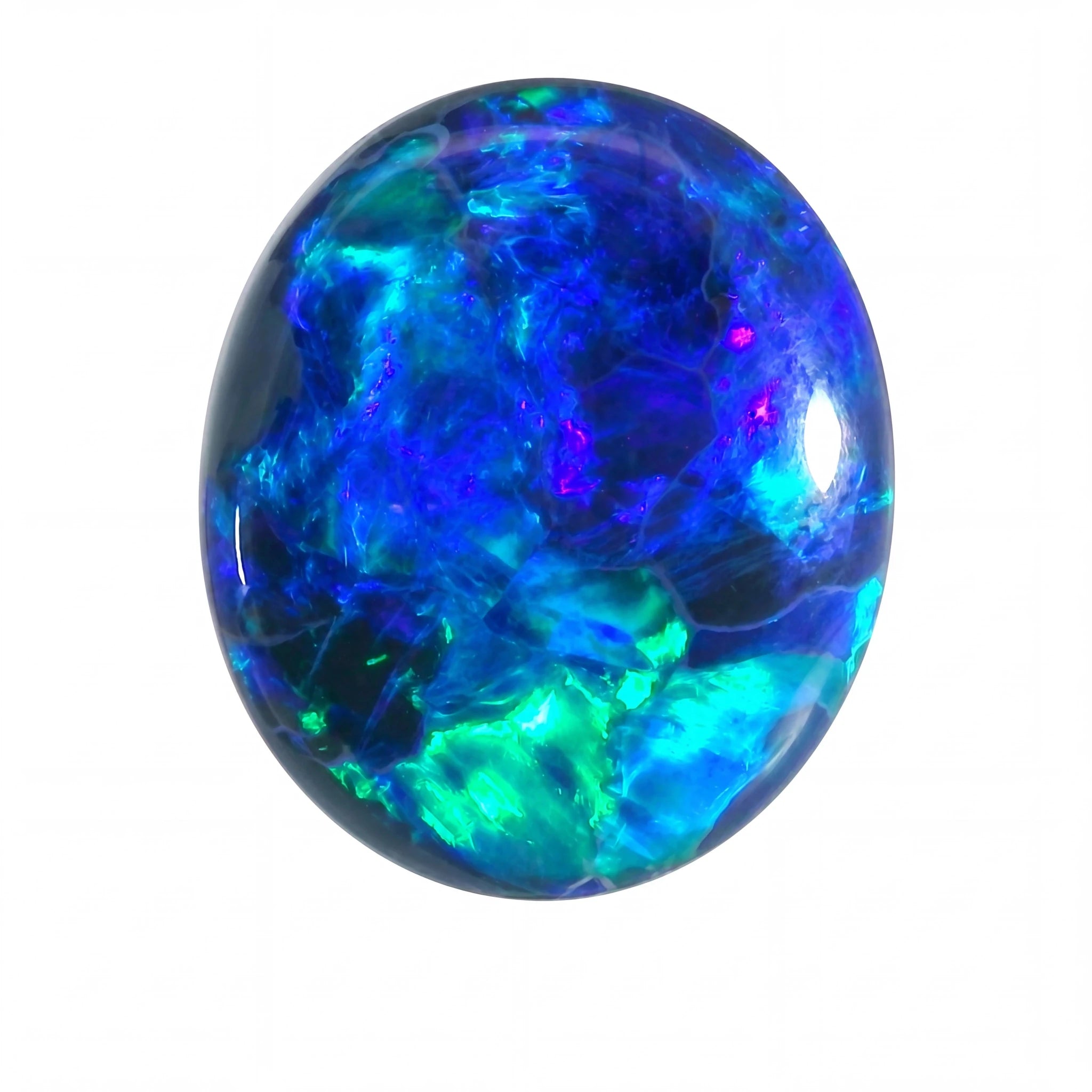 Multicoloured opal stone on a white background