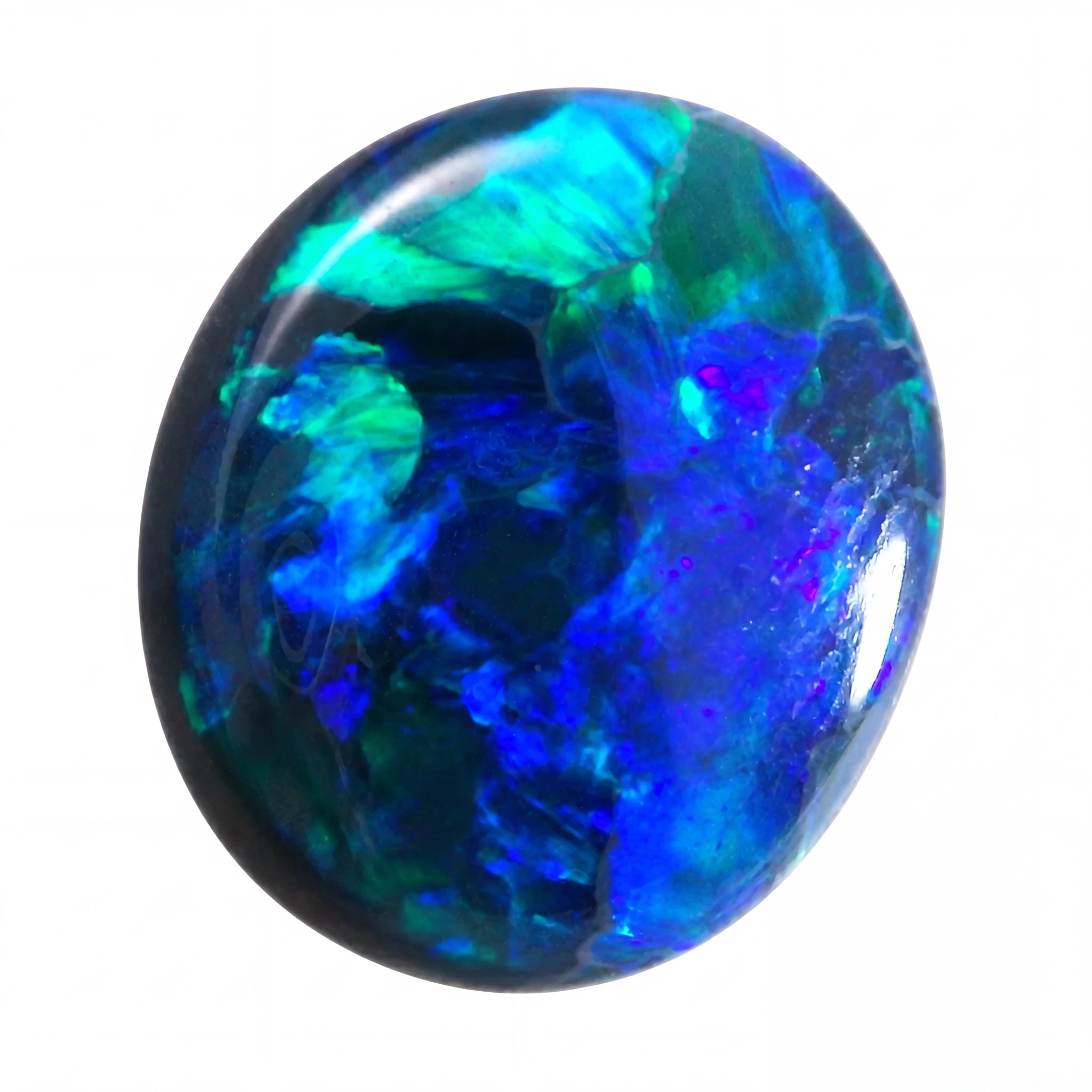 Multicoloured opal stone on a white background