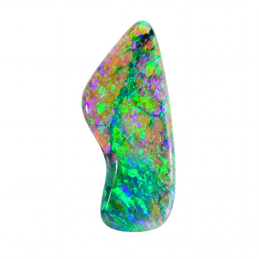 Multicoloured opal stone on a white background
