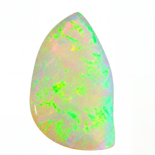 Multicoloured opal stone on a white background