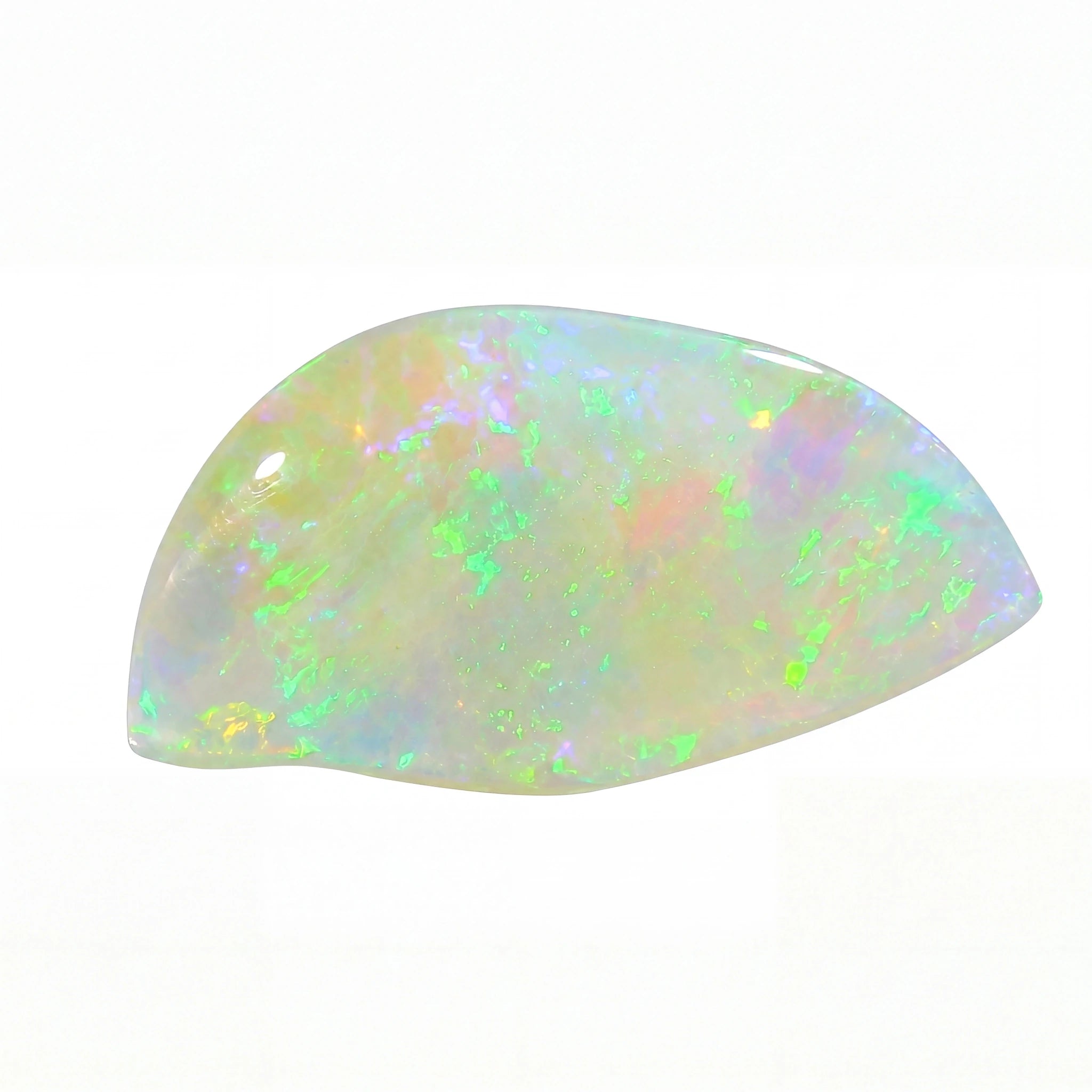 Multicoloured opal stone on a white background