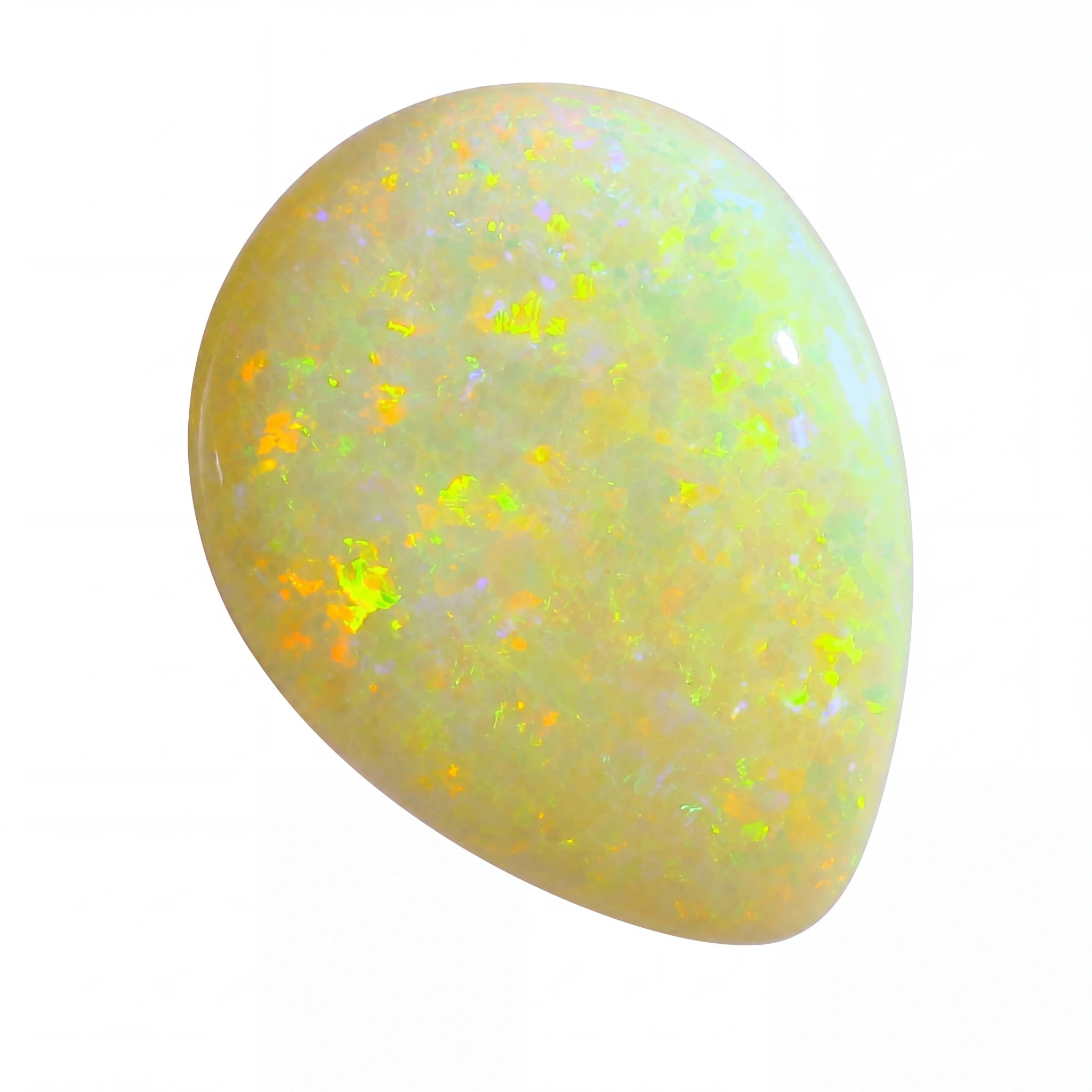 Opal stone with a play of colours on a white background