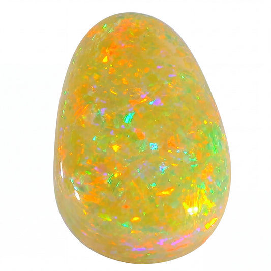 Opal stone with multicoloured fluorescence on a white background