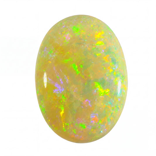 Multicoloured opal stone on a white background