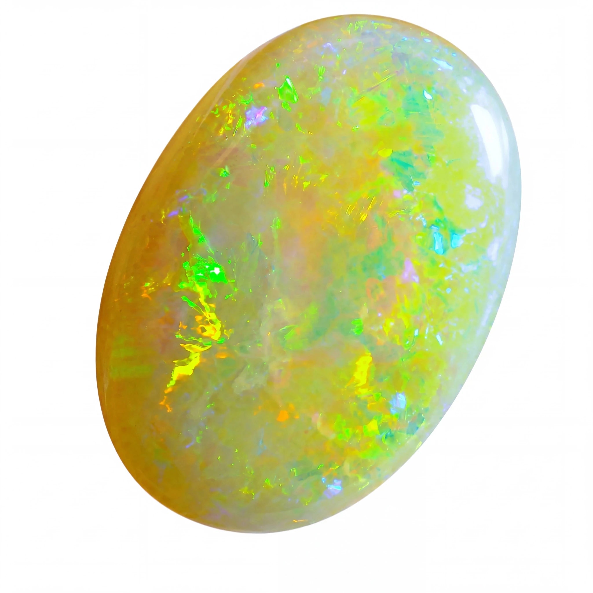 Multicoloured opal stone on a white background