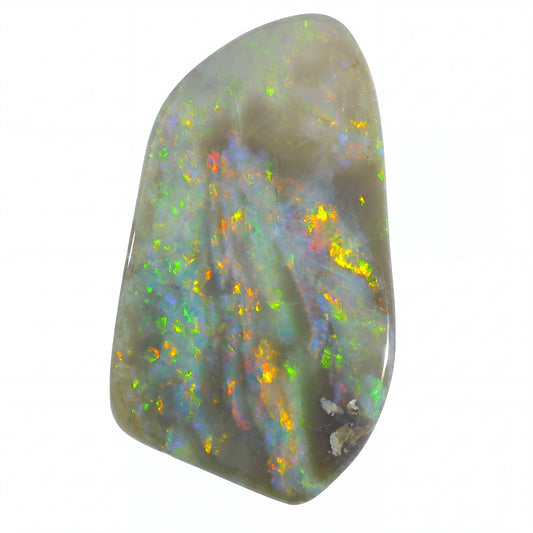 Multicoloured opal stone on a white background