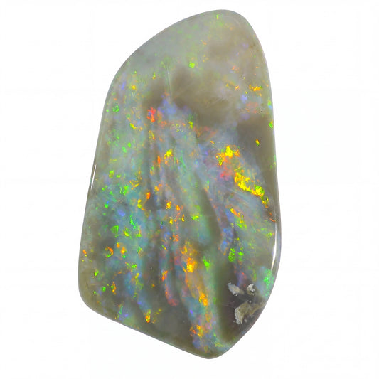 Multicoloured opal stone on a white background