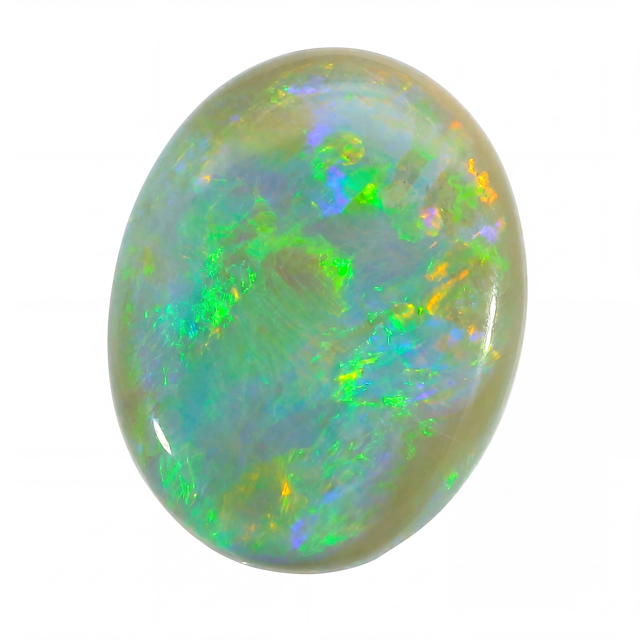 Colourful opal stone on a white background