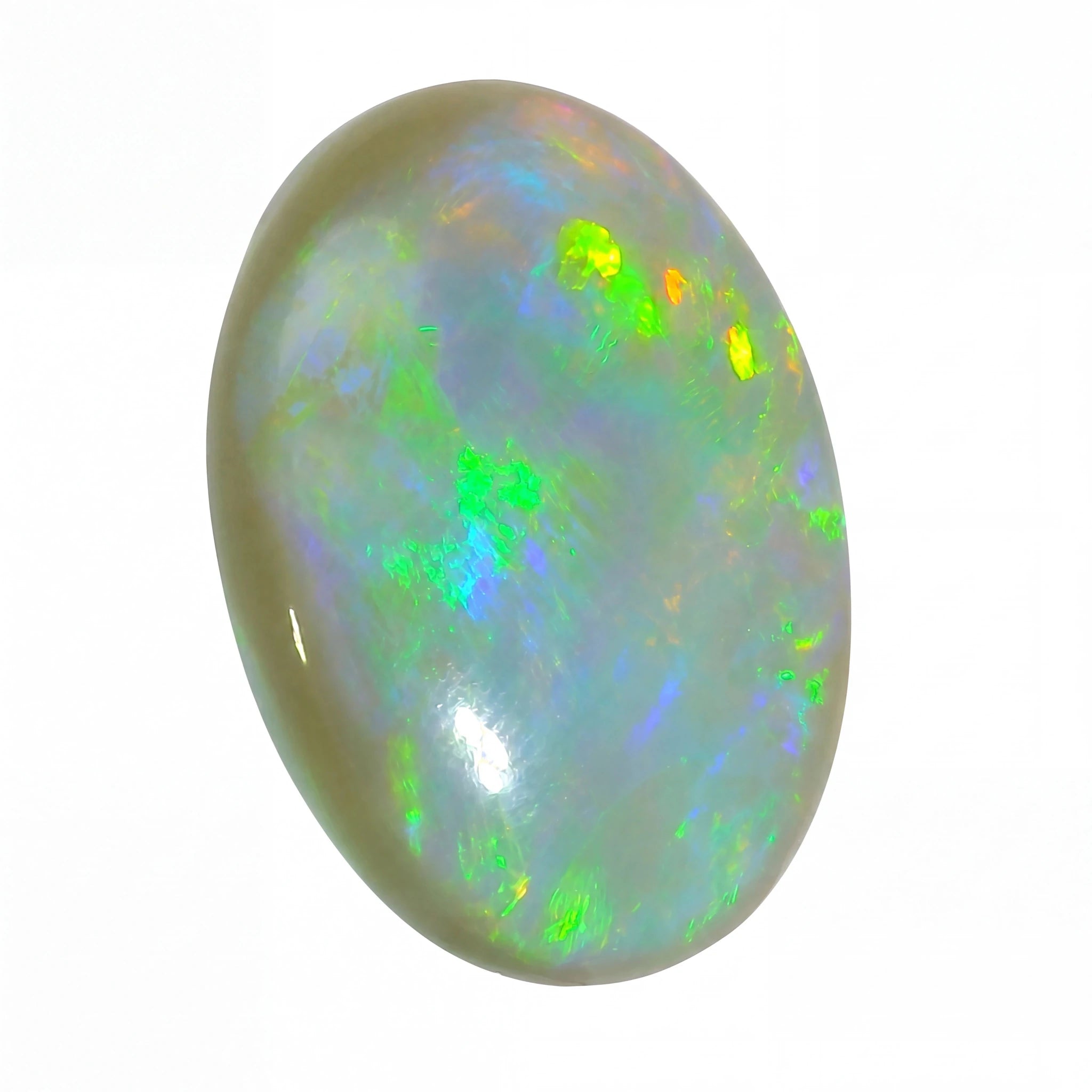 Multicoloured opal stone on a white background