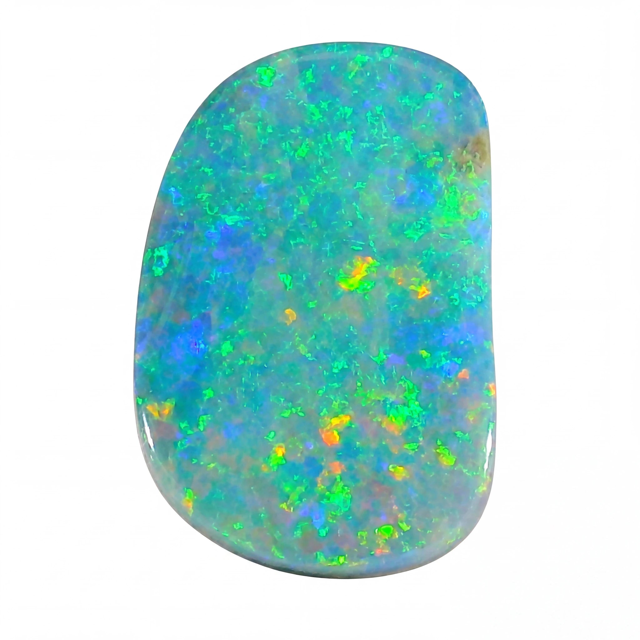 Multicoloured opal stone on a white background
