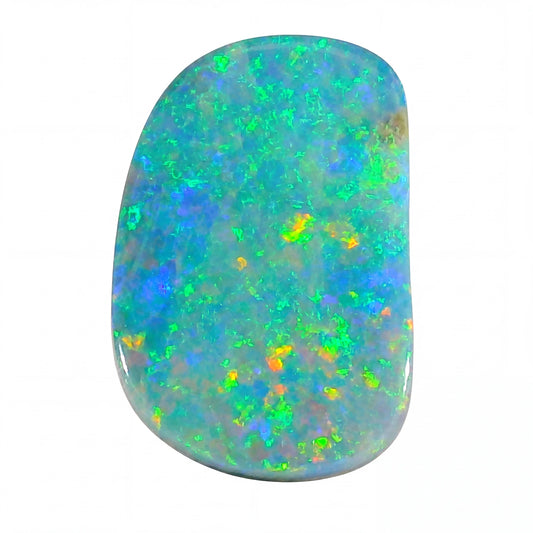 Multicoloured opal stone on a white background