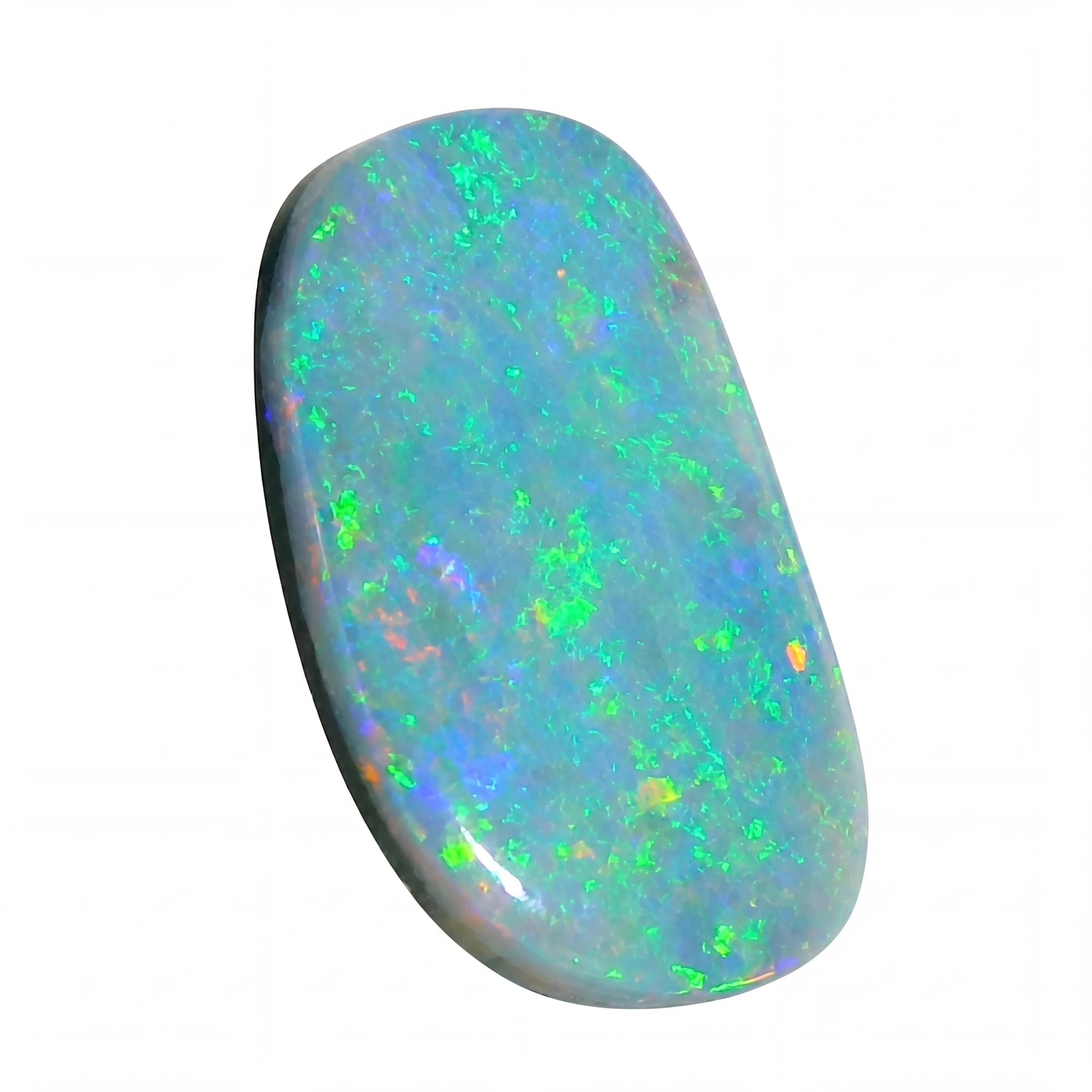 Multicoloured opal stone on a white background