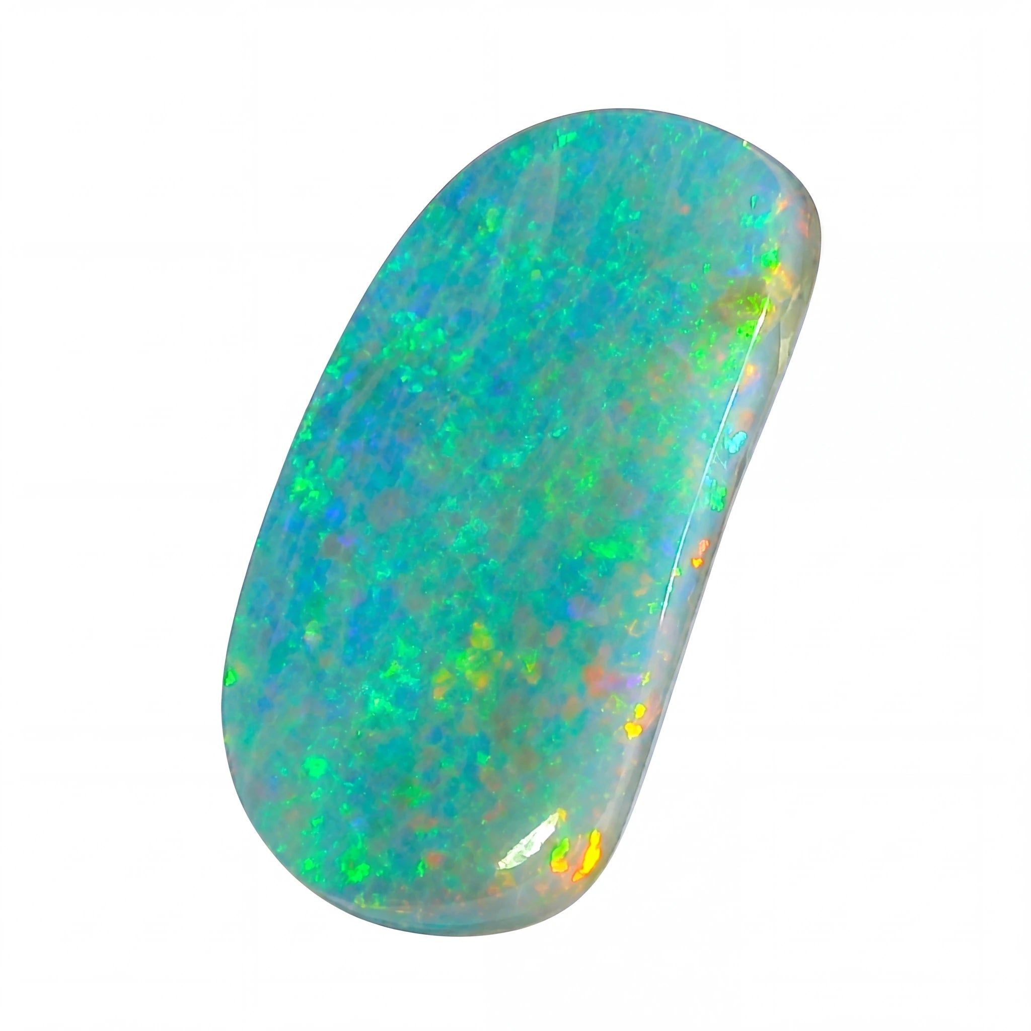 Multicoloured opal stone on a white background