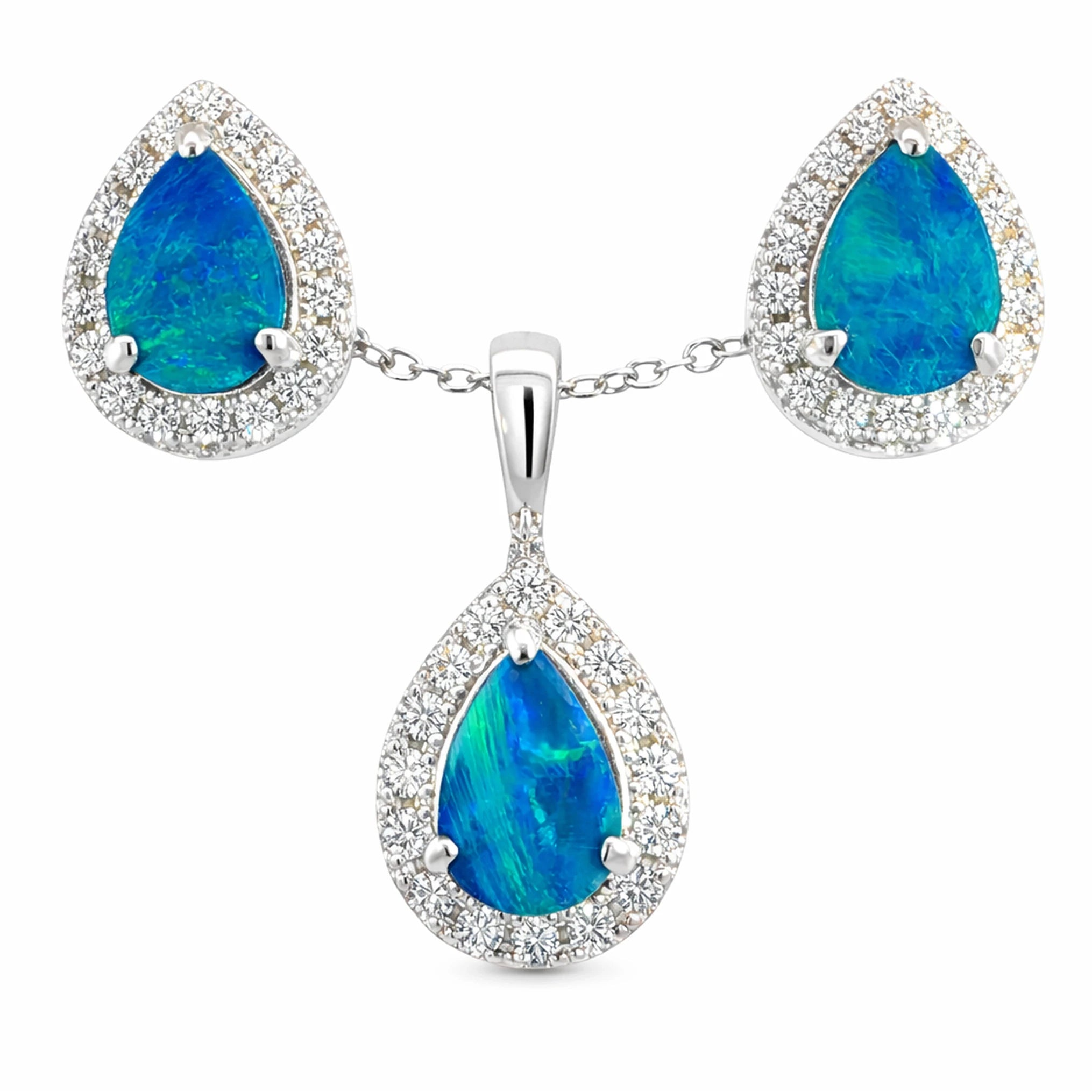 Doublet Opal Pendant and Earrings Combo Set in 925 Sterling Silver - Green and Blue - Australian Opal Cutters and Pearl Divers