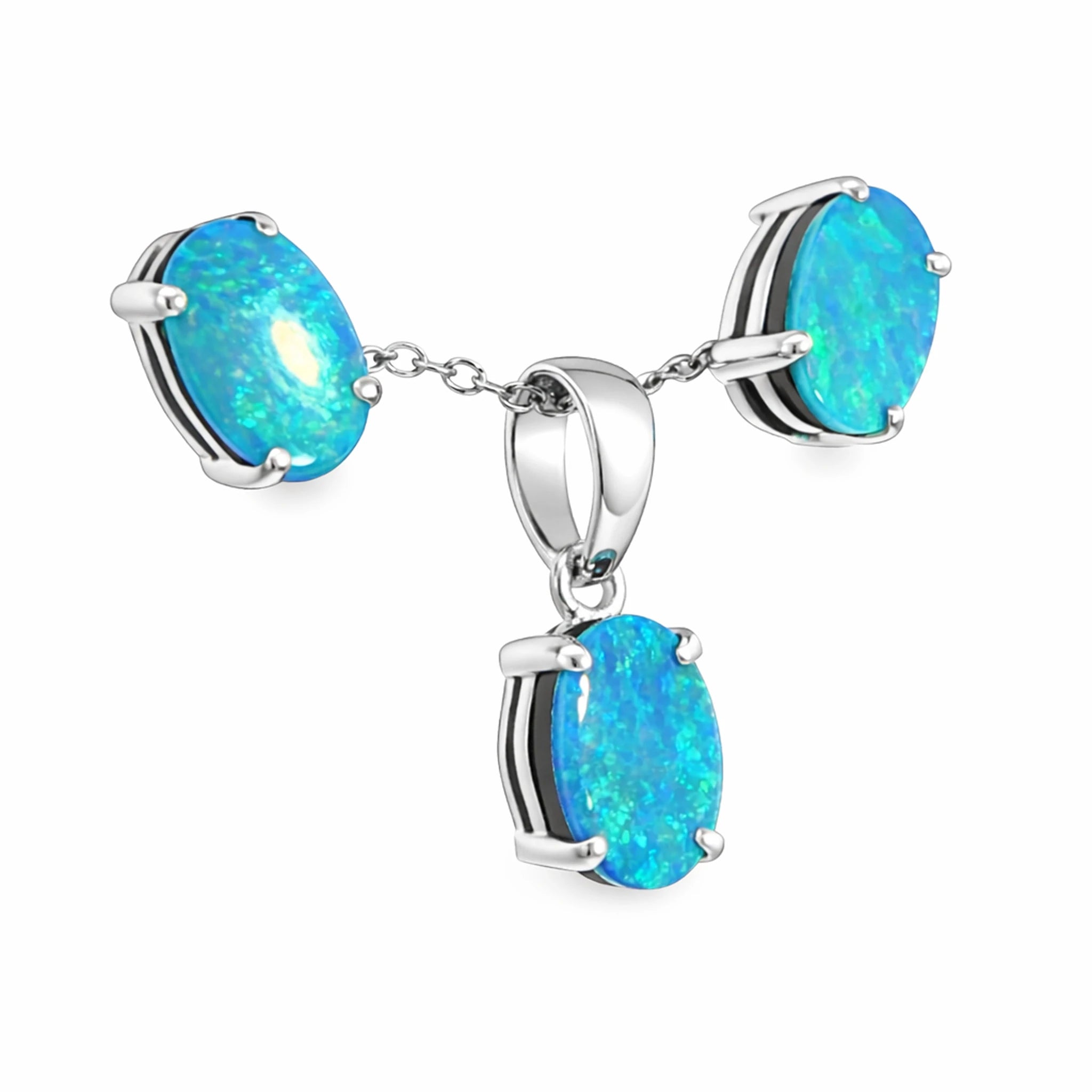 Doublet Opal Pendant and Earrings Combo Set in 925 Sterling Silver - Green and Blue - Australian Opal Cutters and Pearl Divers