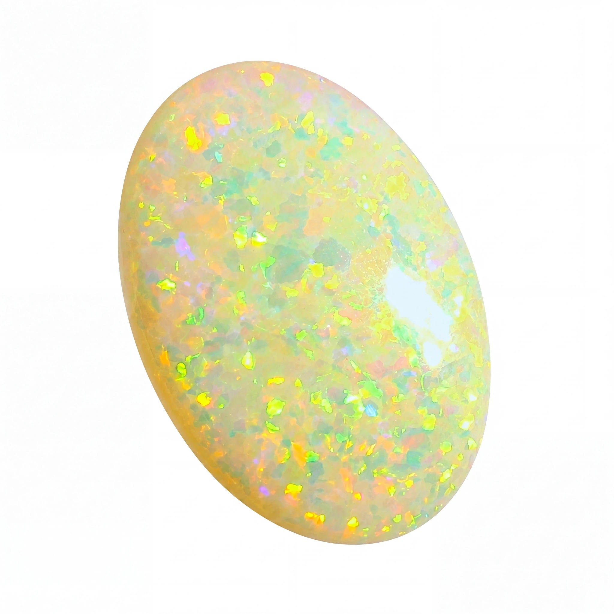Multicoloured opal stone on a white background