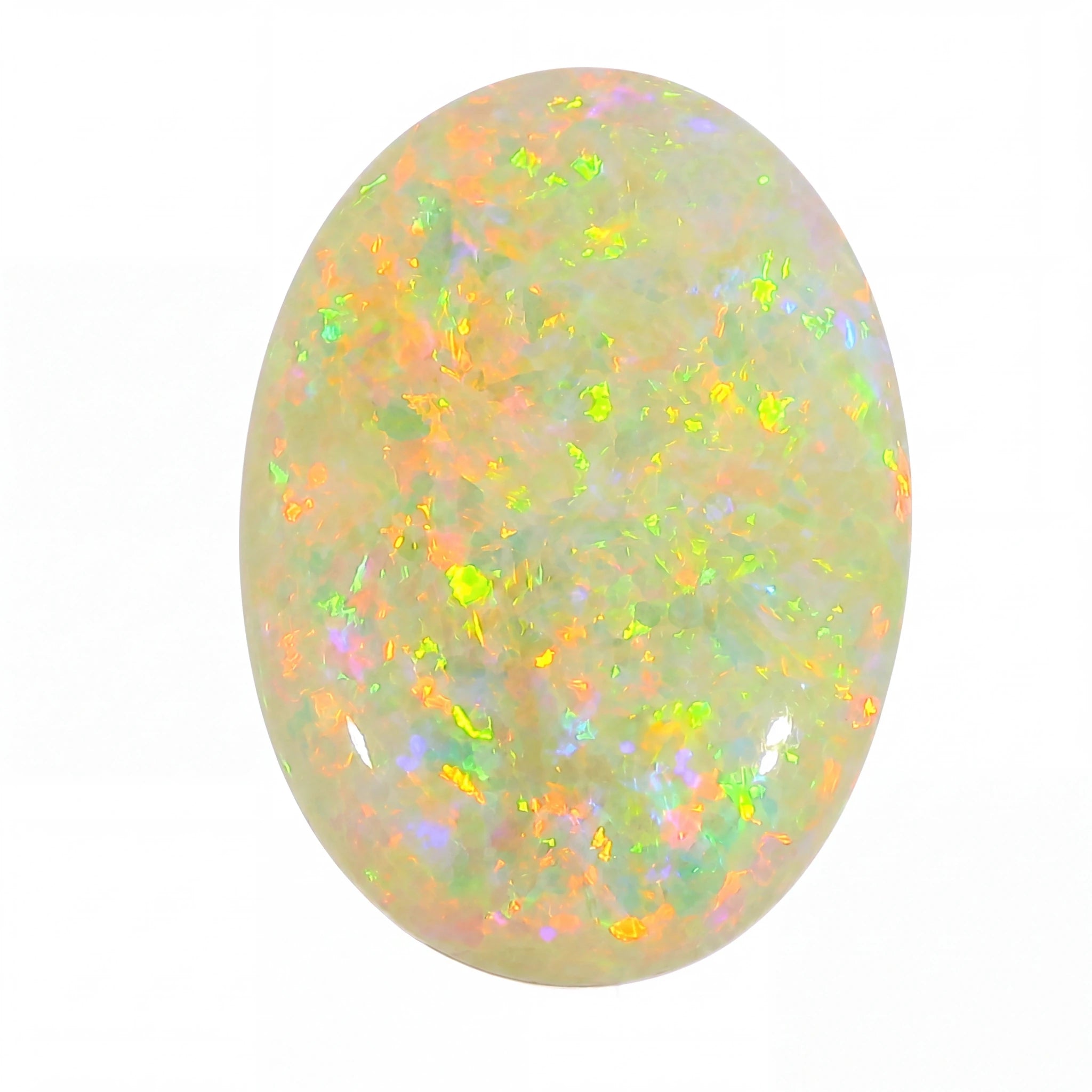 Multicoloured opal stone on a white background
