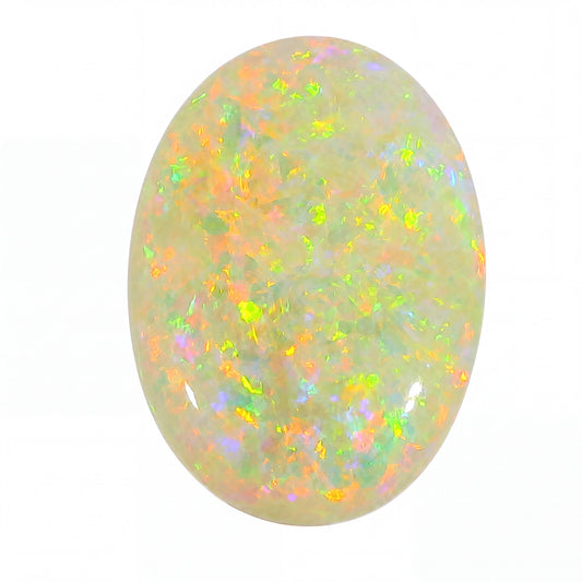 Multicoloured opal stone on a white background