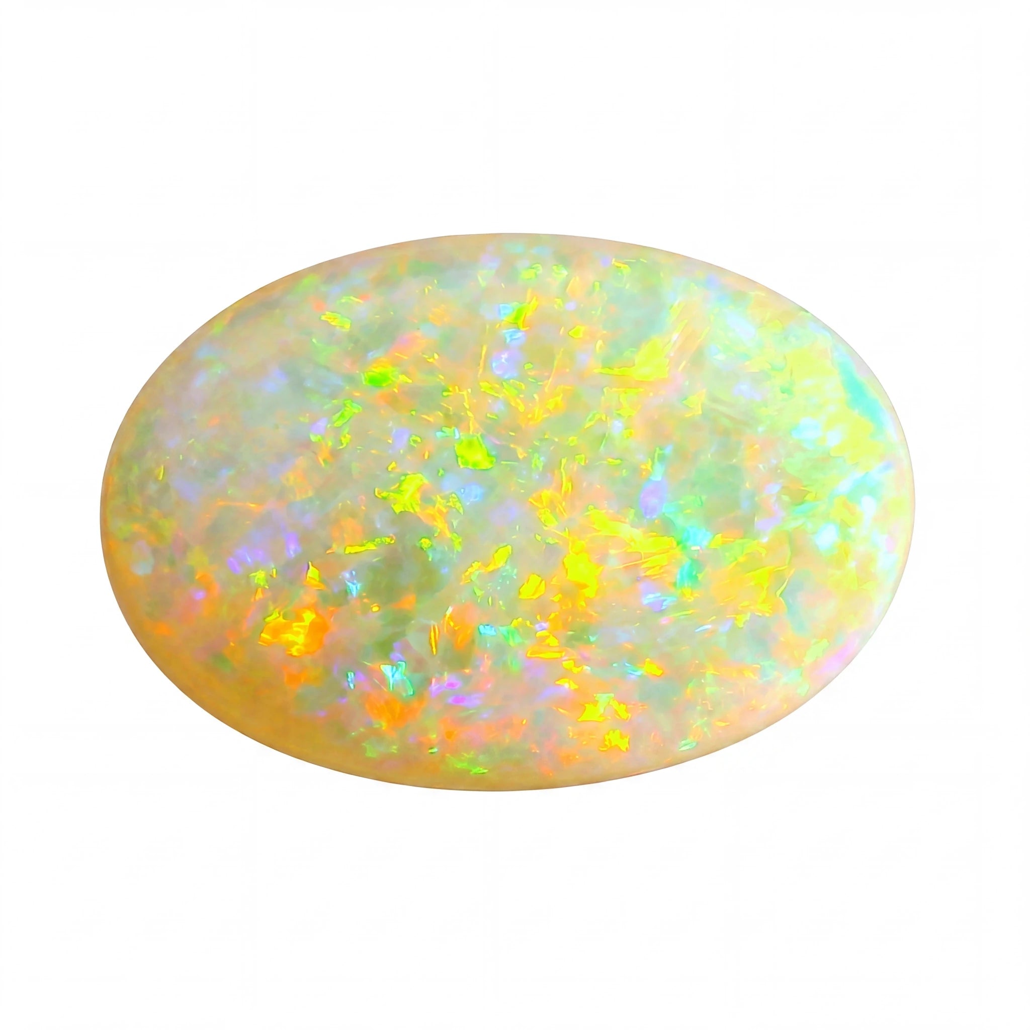 Multicoloured opal stone on a white background