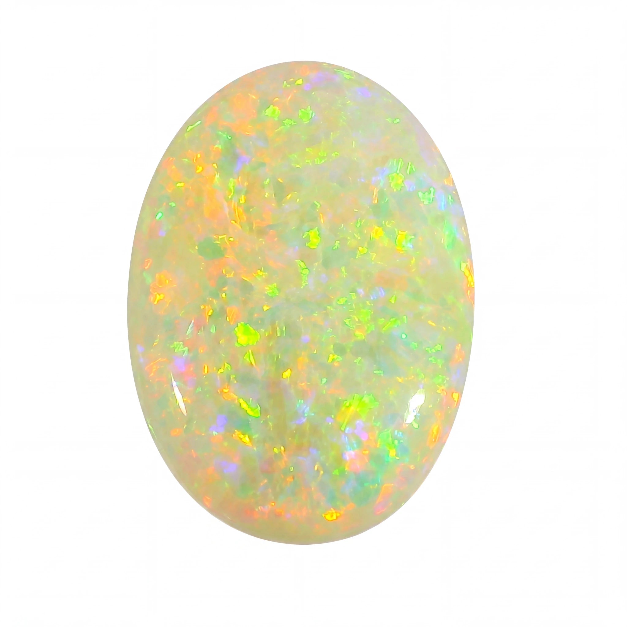 Colourful opal stone on a white background