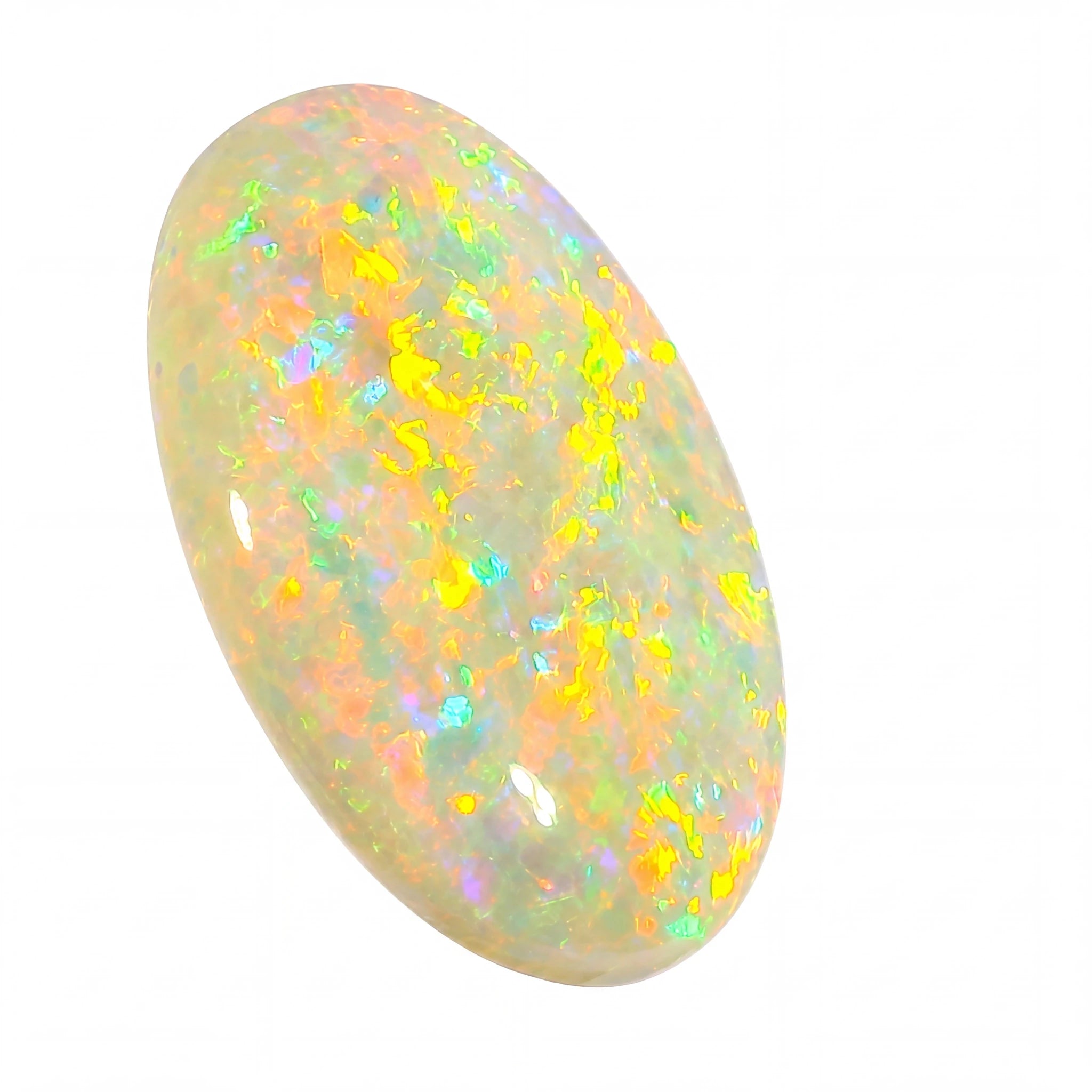 Colourful opal stone on a white background