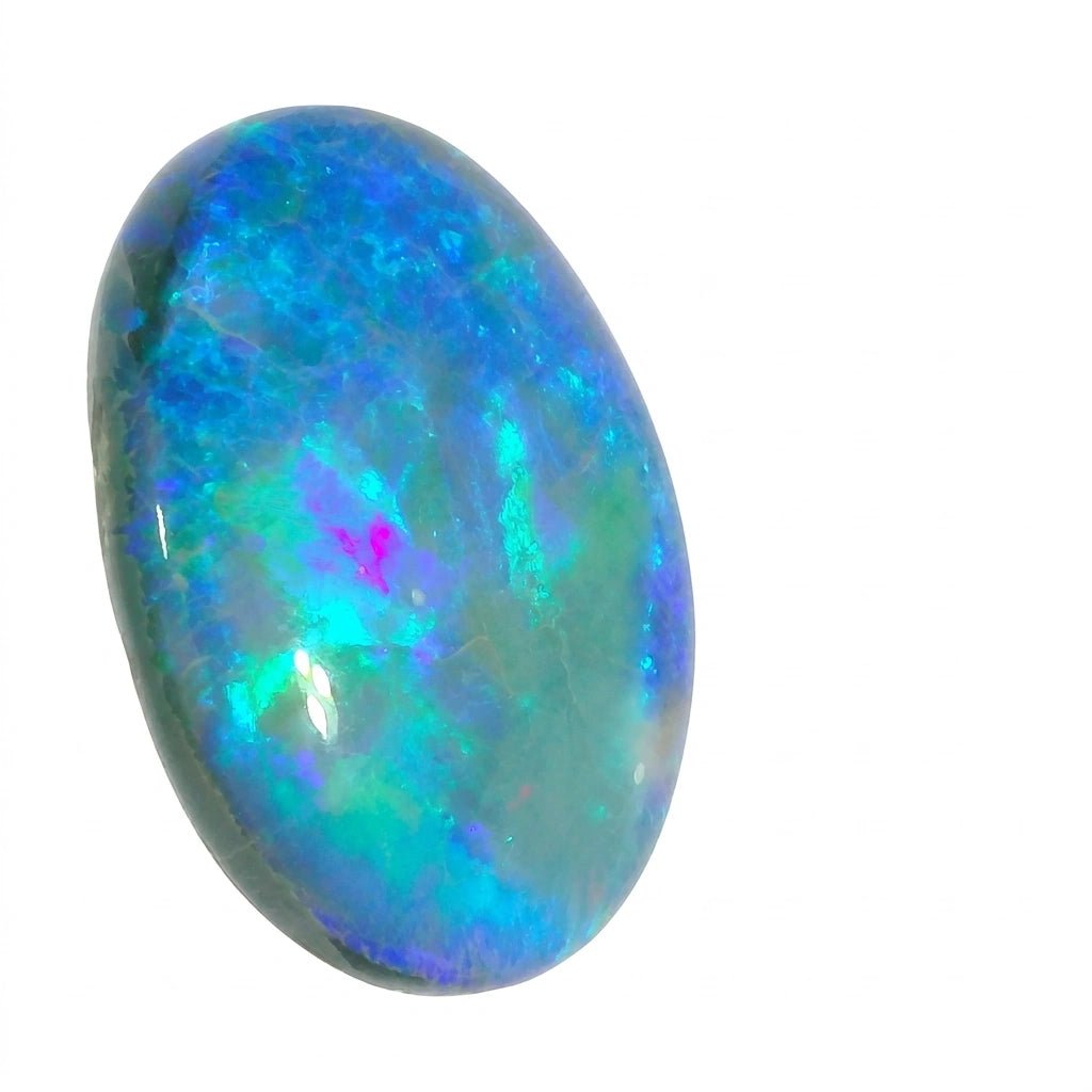 Multicoloured opal stone on a white background