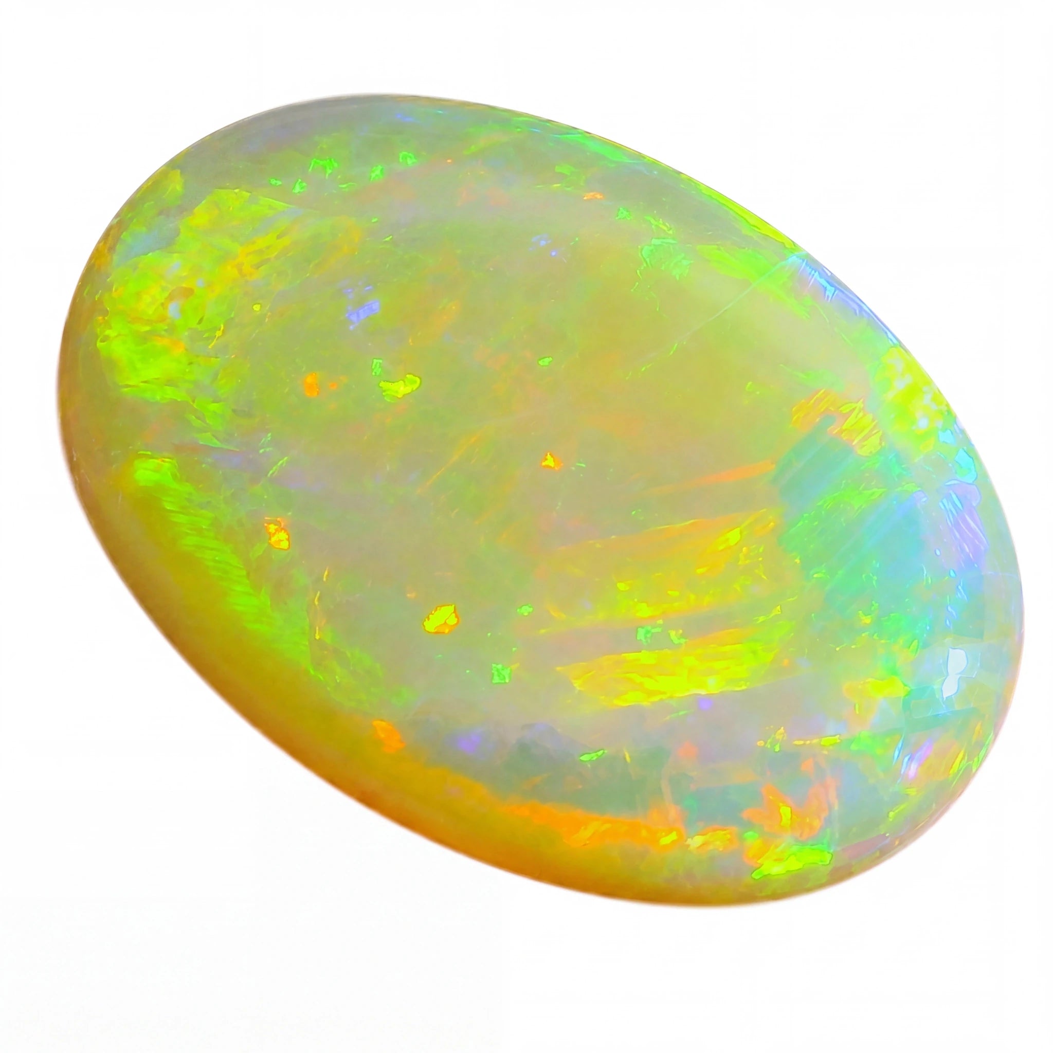 Multicoloured opal stone on a white background