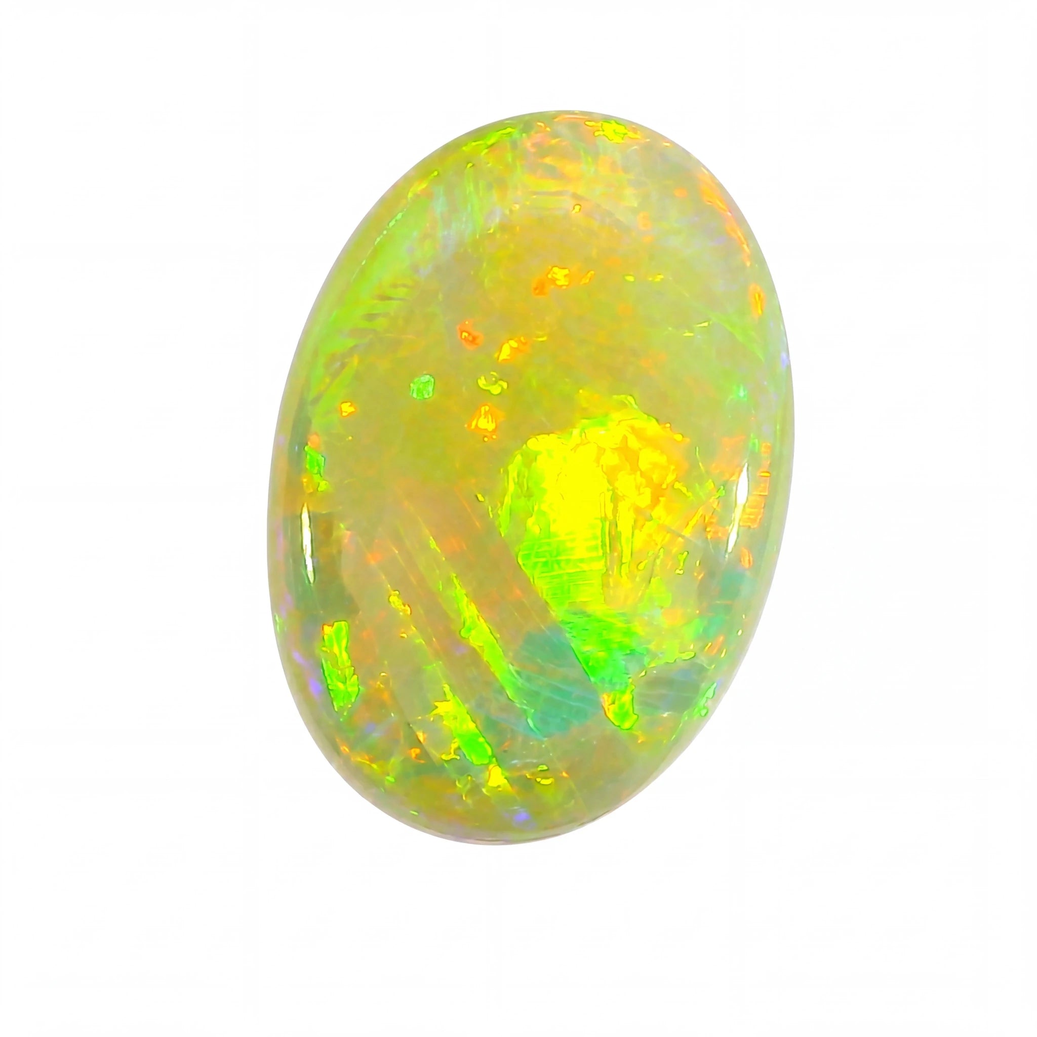 Colourful opal stone on a white background