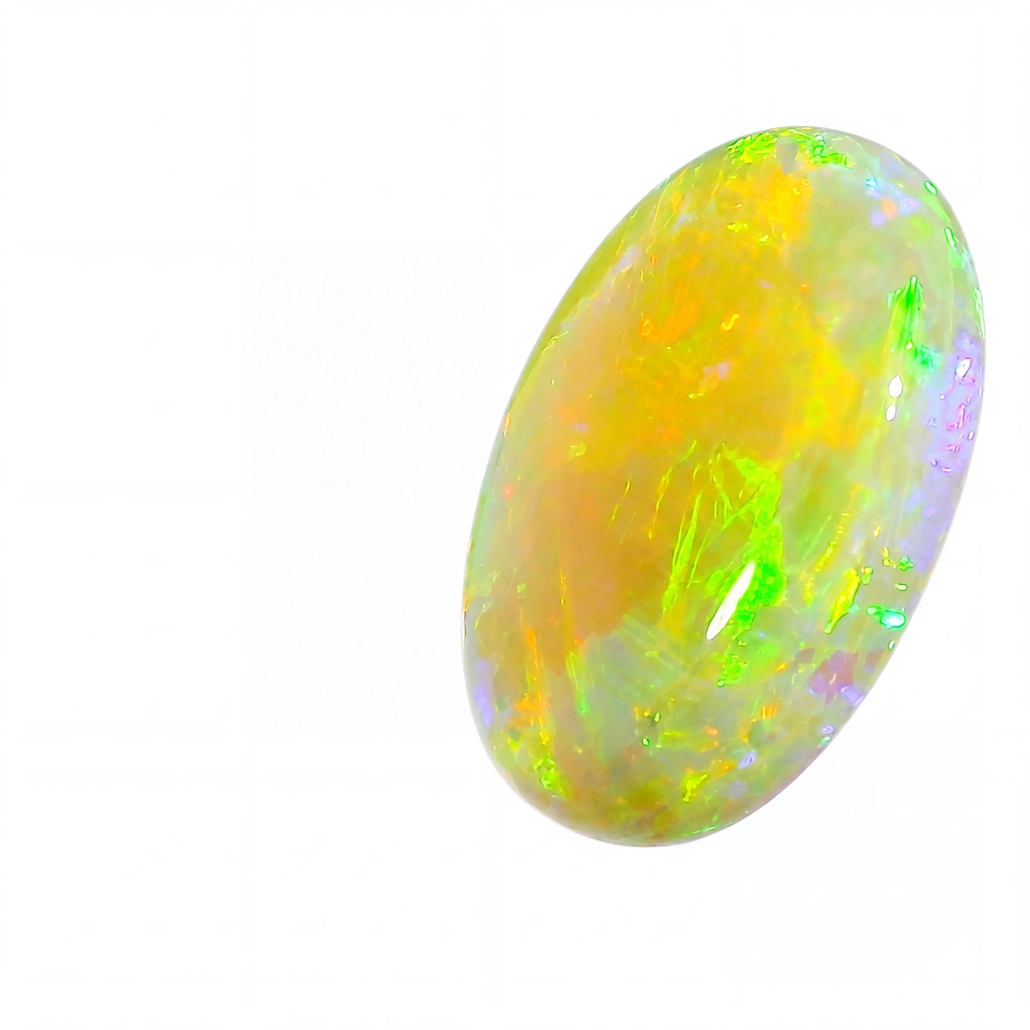Opal stone with vibrant colours on a white background