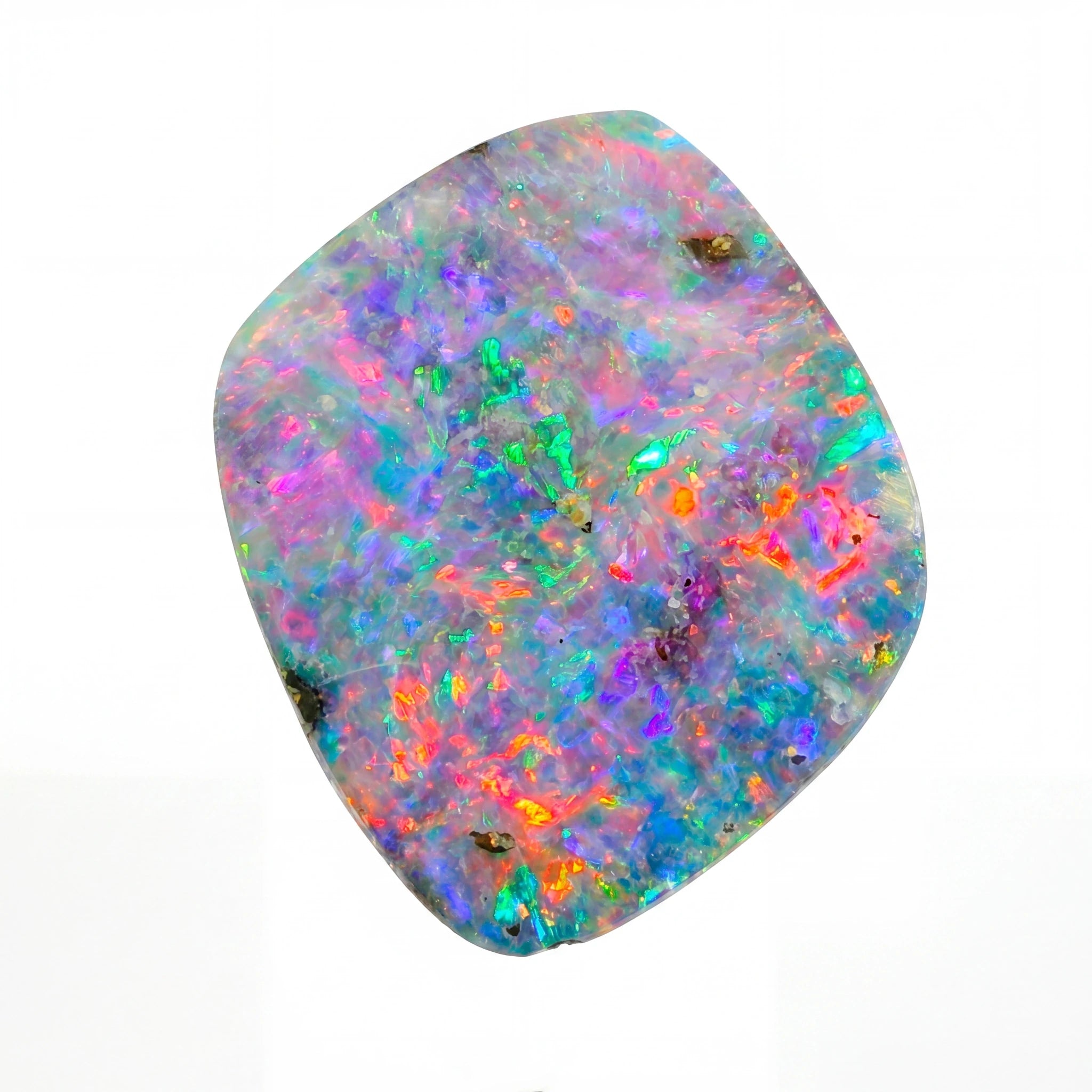 Multicoloured opal stone on a white background
