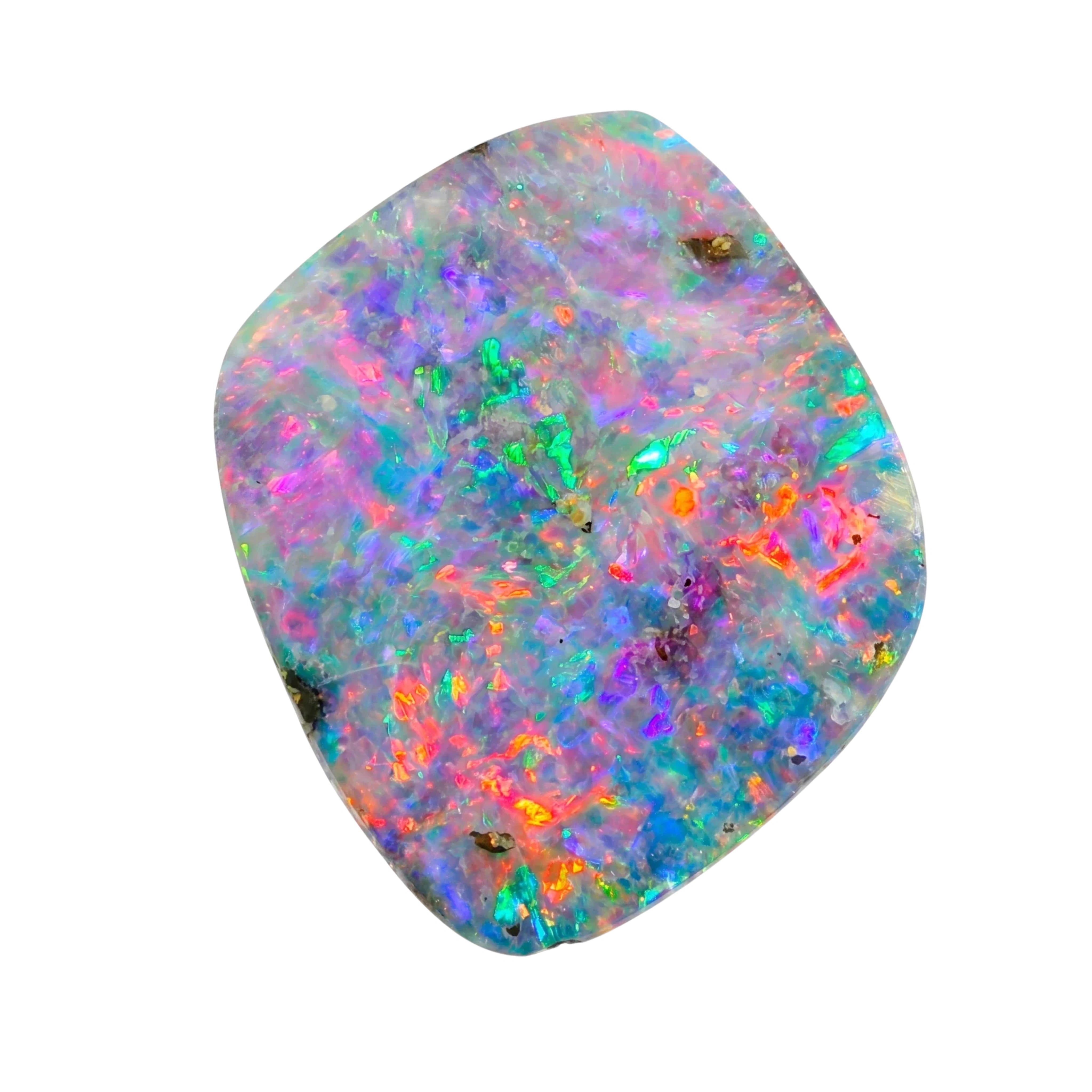 Multicoloured opal stone on a white background
