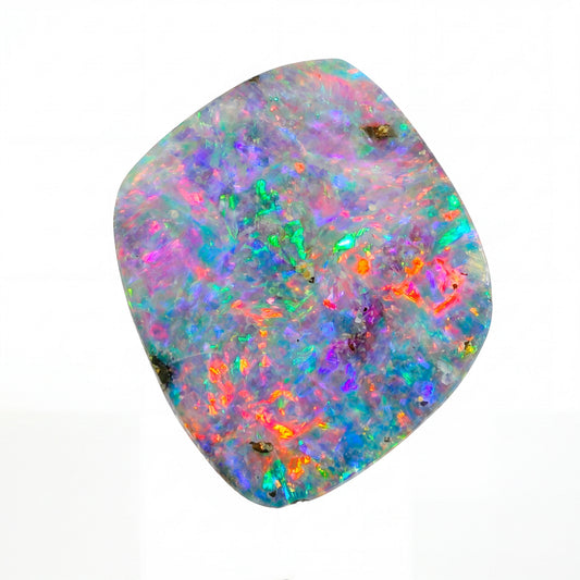 Multicoloured opal stone on a white background