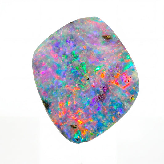 Multicoloured opal stone on a white background